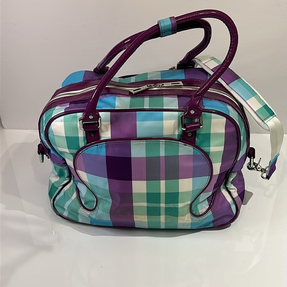 lululemon Green & Purple Plaid Duffle Bag USED - Picture 3 of 9